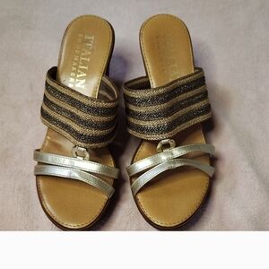 Italian Shoemakers Gold and Tan Women's Sandals Made In Italy.